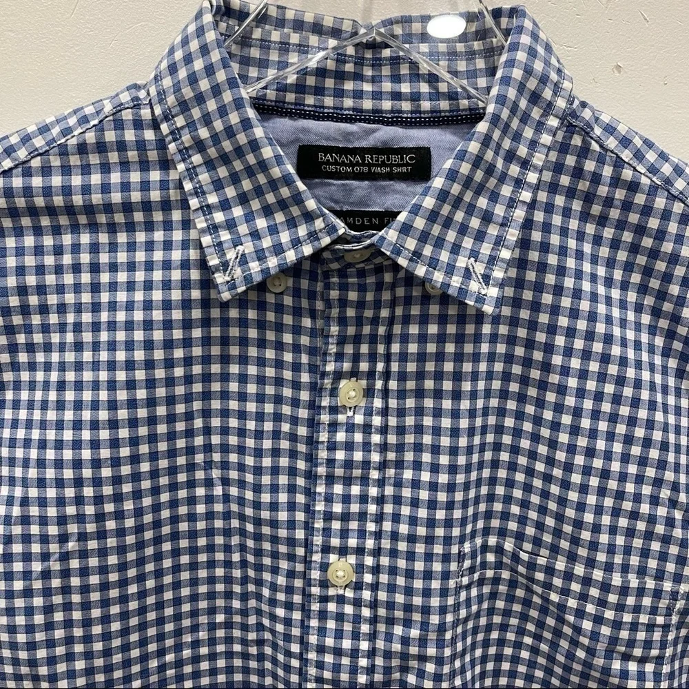 Banana Republic Camden Fit Mini Check Blue Sky Shirt Button Down Small